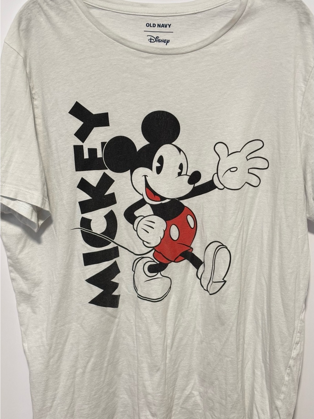 Old Navy White Mickey Mouse Graphic Tee with Red Accents